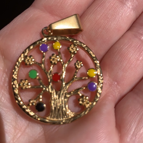 New Gold Tone Stainless Steel Tree of Life Pendant - Picture 3 of 10